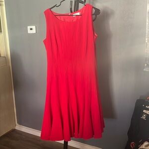 Calvin Klein red sleeveless pleated dress